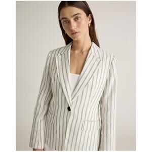 NWOT Quince 100% European Linen Structured Blazer | Oatmeal Black Stripe | SZ XL